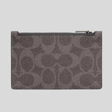 COACH Zip Card Case In Signature Canvas Grey/Charcoal CV764