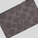 COACH Zip Card Case In Signature Canvas Grey/Charcoal CV764