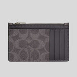 COACH Zip Card Case In Signature Canvas Grey/Charcoal CV764