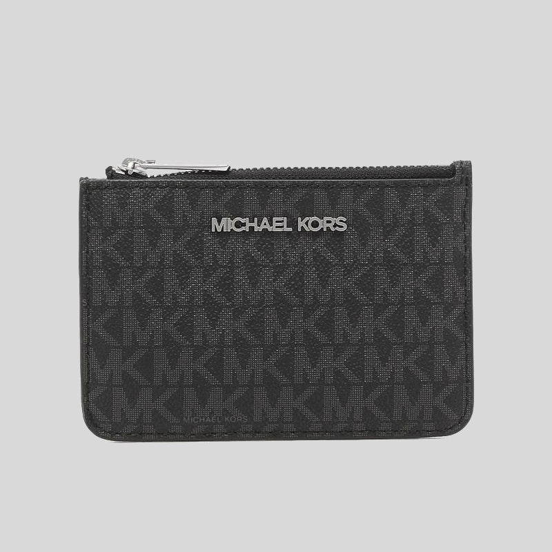 Michael Kors Jet Set Travel Medium Top Zip Card Case Wallet Coin Pouch Black