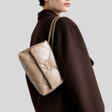 TORY BURCH Small Kira Diamond Quilt Convertible Shoulder Bag Taupe Oak 154706