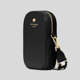 KATE SPADE Emma Pebbled Leather North South Phone Crossbody Bag Black KK258