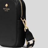 KATE SPADE Emma Pebbled Leather North South Phone Crossbody Bag Black KK258