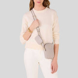 KATE SPADE Emma Pebbled Leather North South Phone Crossbody Bag Cozy Grey KK258
