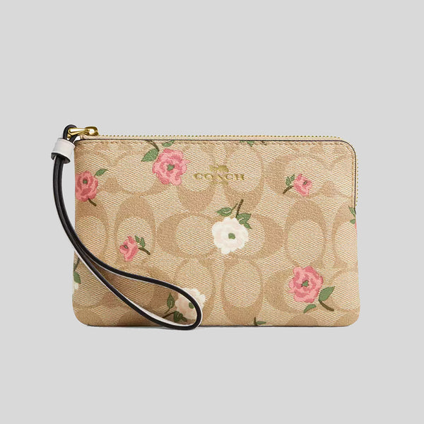 COACH Corner Zip Wristlet In Signature Canvas With Floral Print CR973