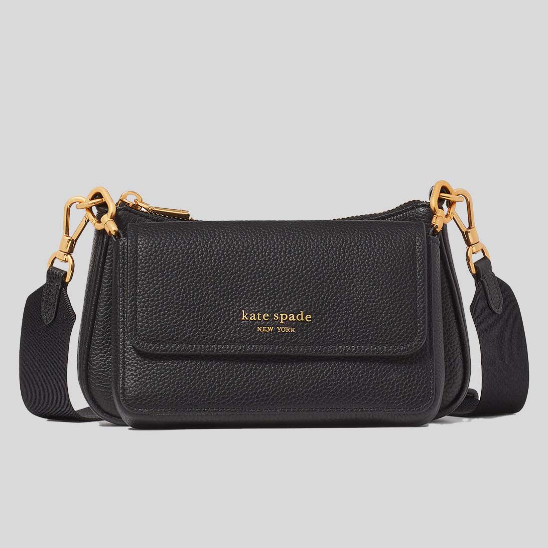 KATE SPADE Double Up Pebbled Leather Crossbody Bag Black KD648