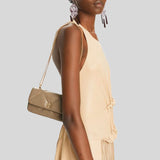 TORY BURCH Mini Kira Diamond Quilt Flap Bag Taupe Oak 154710