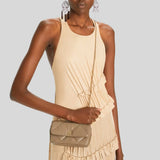 TORY BURCH Mini Kira Diamond Quilt Flap Bag Taupe Oak 154710