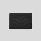 SAINT LAURENT YSL Cassandre Matelasse Card Case In Grain De Poudre Embossed Leather Black/Silver 423291
