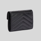 SAINT LAURENT YSL Cassandre Matelasse Small Envelope Wallet In Grain De Poudre Embossed Leather Black/Silver 414404BOW02