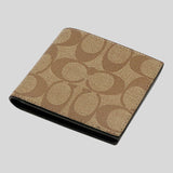 COACH Men's ID Billfold Wallet In Signature Canvas Tan F66551