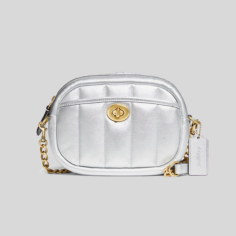COACH®  Mini Belt Bag In Silver Metallic With Puffy Diamond Quilting