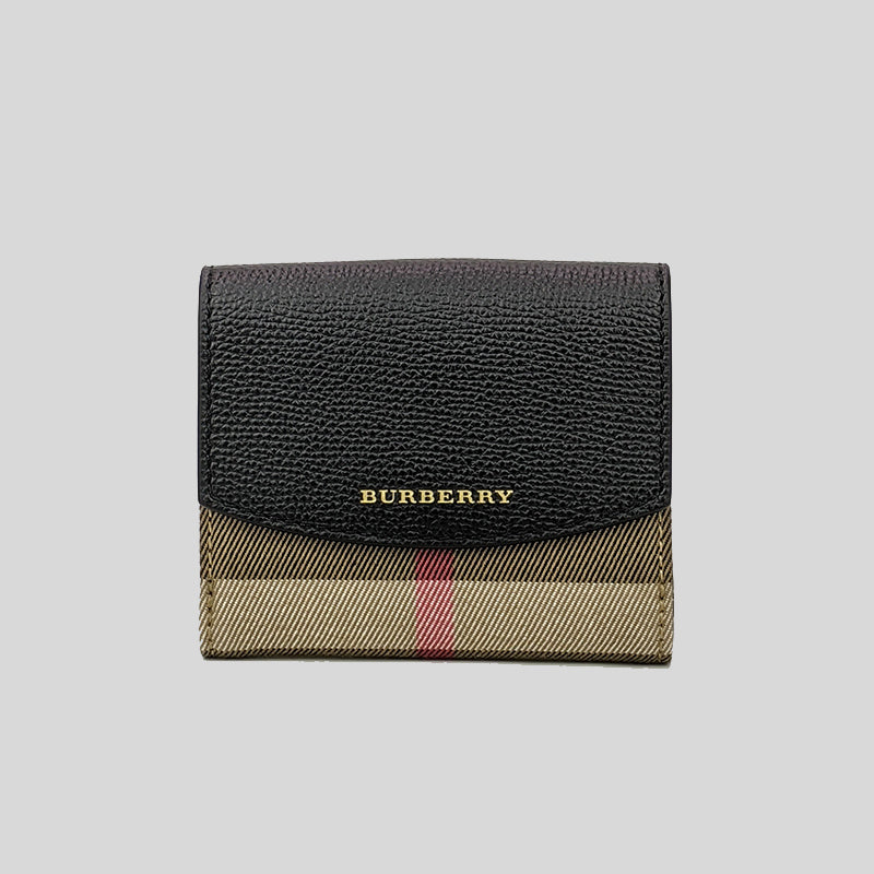 BURBERRY Check Leather Wallet Black