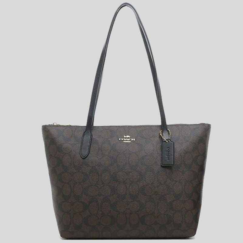 COACH Zip Top Tote In Signature Canvas Brown Black 4455 LussoCitta