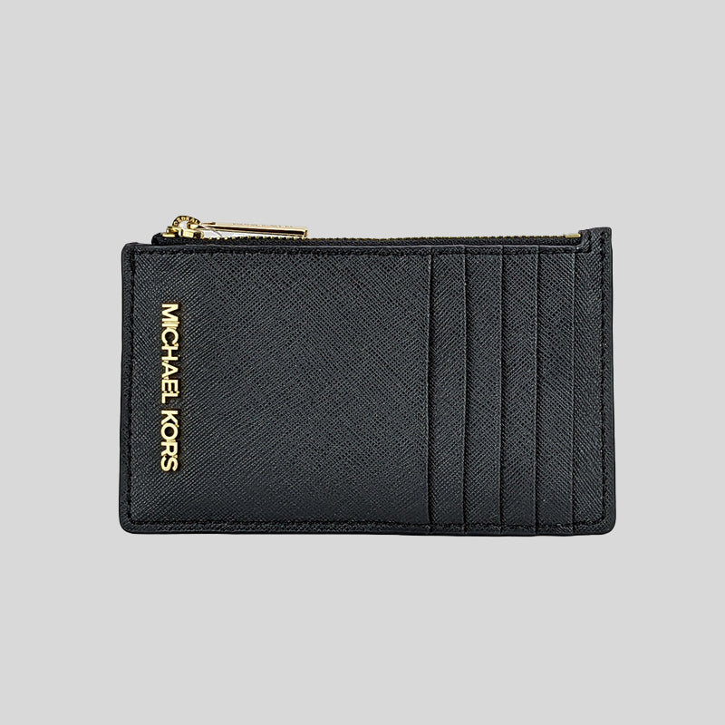 Michael Kors Jet Set Travel Leather MD Top Zip Card Case Black