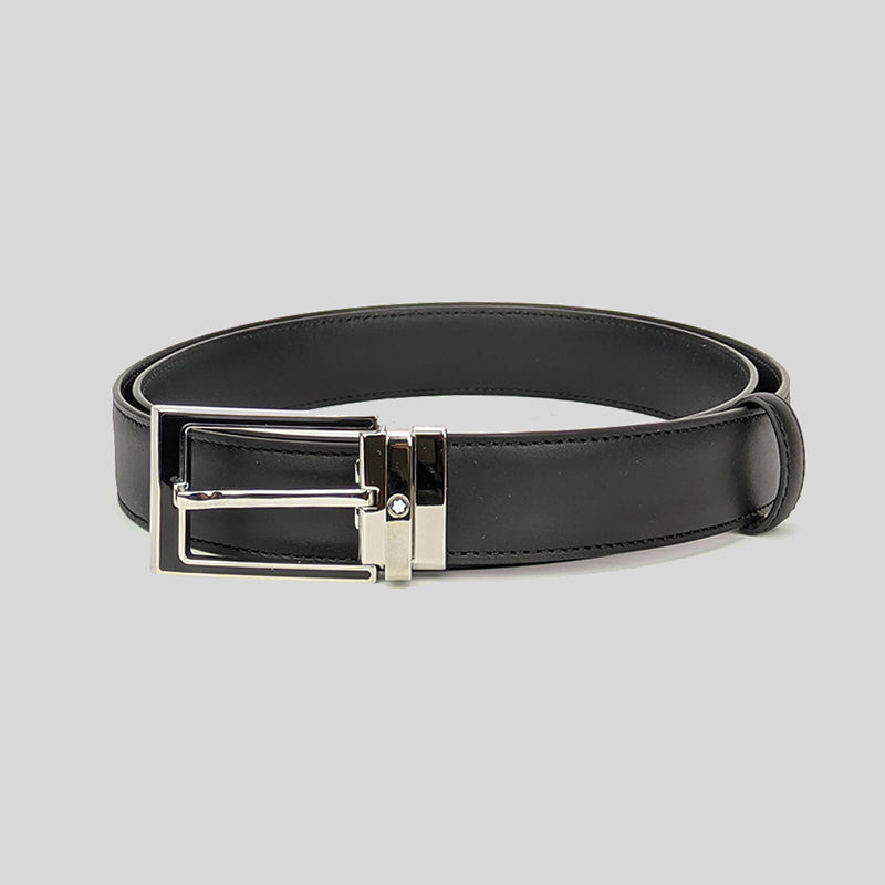 Montblanc Men s Rectangular Shiny Stainless Steel And Black Enamel