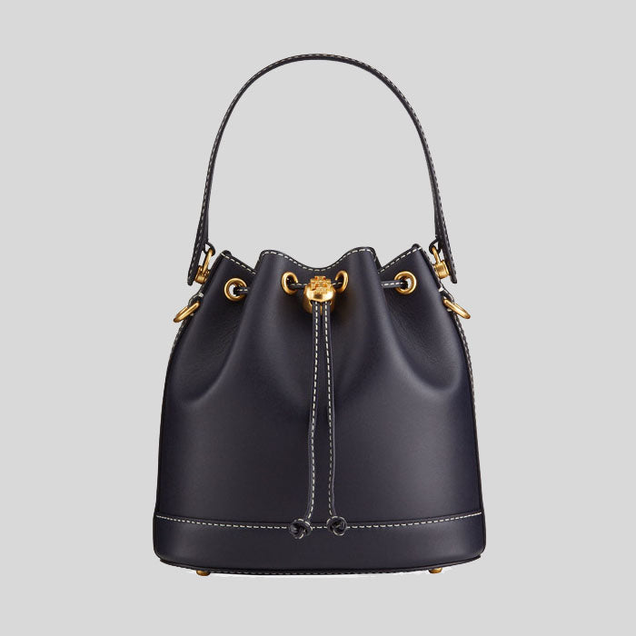 Tory Burch 80504 T Monogram Leather Bucket Bag Midnight Blue Color