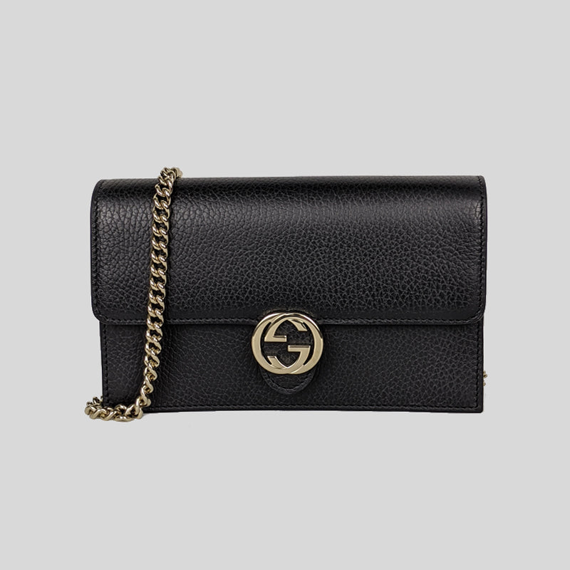 GUCCI Icon GG Interlocking Wallet On Chain Crossbody Bag Black