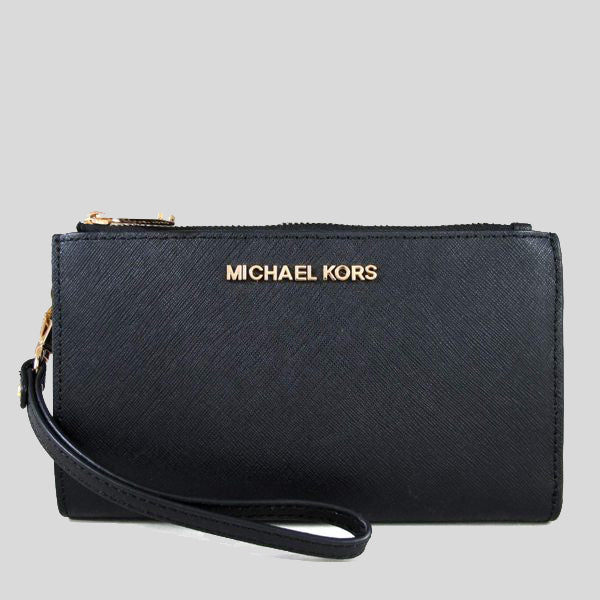 Michael Kors Jet Set Travel Double Zip Wristlet Phone Wallet Black