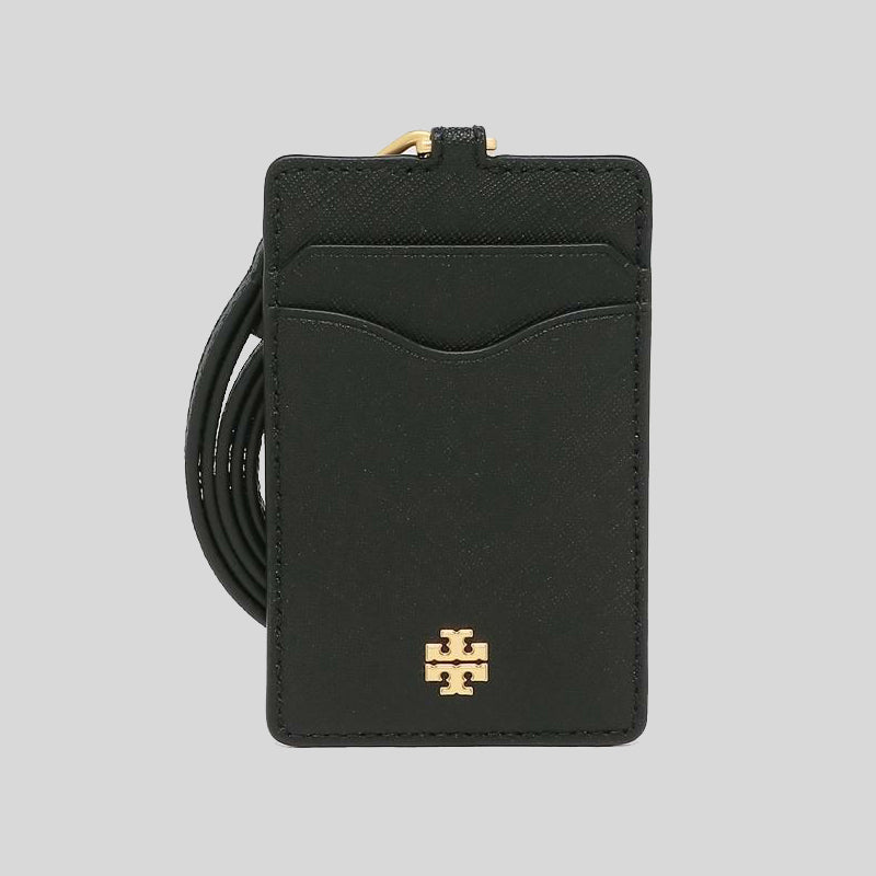 Tory Burch Emerson Leather ID Lanyard With Keyring Black 136584