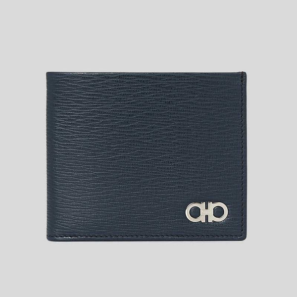 FERRAGAMO Gancini Men's Leather Bifold Wallet Deep Ocean 66A063