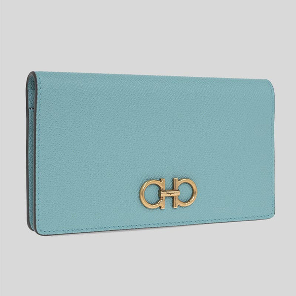 Salvatore Ferragamo Calf Leather Medium Bifold Wallet Tyrone Turquoise 0750033