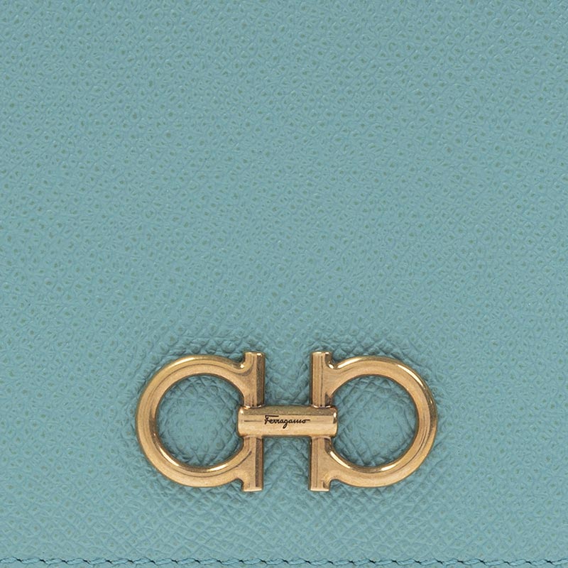 Salvatore Ferragamo Calf Leather Medium Bifold Wallet Tyrone Turquoise 0750033