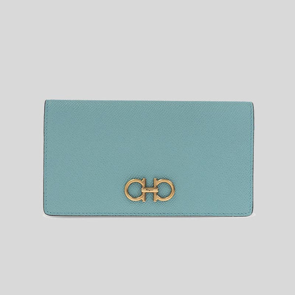 Salvatore Ferragamo Calf Leather Medium Bifold Wallet Tyrone Turquoise 0750033 lussocitta lusso citta