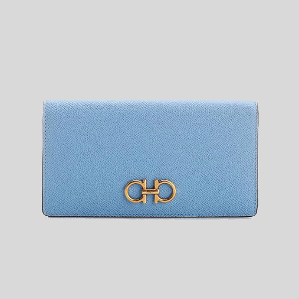 Salvatore Ferragamo Calf Leather Medium Bifold Wallet Nigella Blue 0752758 lussocitta lusso citta