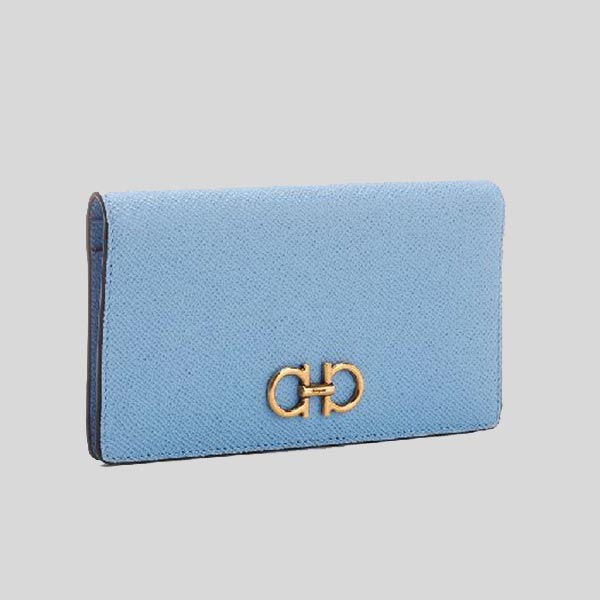 Salvatore Ferragamo Calf Leather Medium Bifold Wallet Nigella Blue 0752758