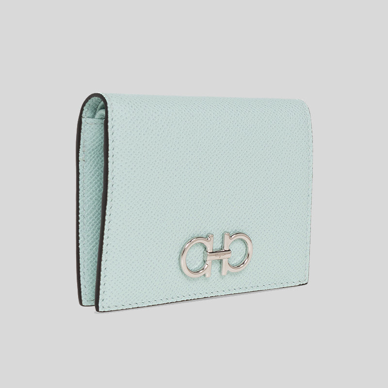 Salvatore Ferragamo Calf Leather Small Bifold Wallet Ghiacciaio Blue 0756990