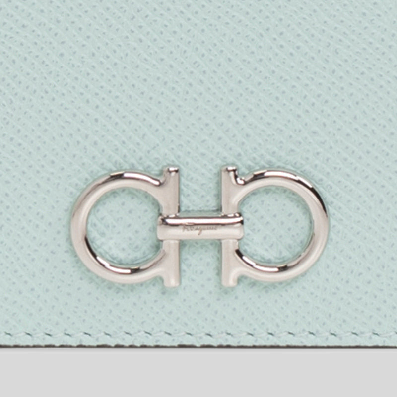 Salvatore Ferragamo Calf Leather Small Bifold Wallet Ghiacciaio Blue 0756990