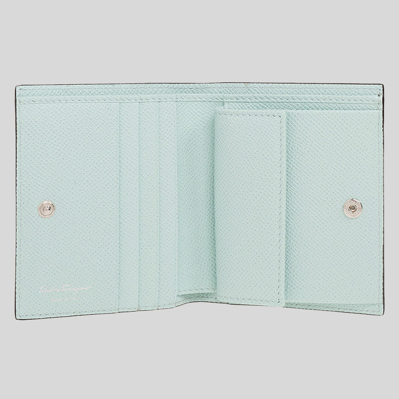Salvatore Ferragamo Calf Leather Small Bifold Wallet Ghiacciaio Blue 0756990
