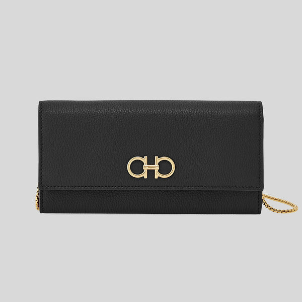 FERRAGAMO Gancini Wallet With Chain Black 0770374