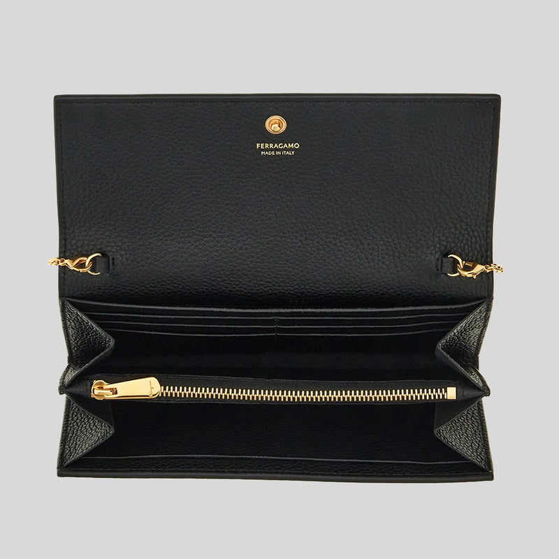 FERRAGAMO Gancini Wallet With Chain Black 0770374