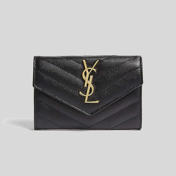 YVES SAINT LAURENT YSL Cassandre Matelasse Small Envelope Wallet In Grain De Poudre Embossed Leather Black 414404BOW01 lussocitta lusso citta