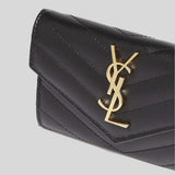 SAINT LAURENT YSL Cassandre Matelasse Small Envelope Wallet In Grain De Poudre Embossed Leather Black 414404BOW01