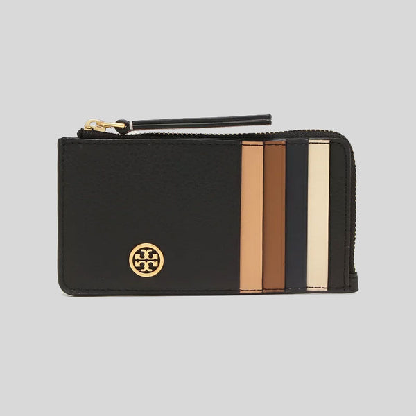 TORY BURCH Robinson Pebbled Top Zip Card Case Black 146012 lussocitta lusso citta