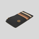 TORY BURCH Robinson Pebbled Top Zip Card Case Black 146012