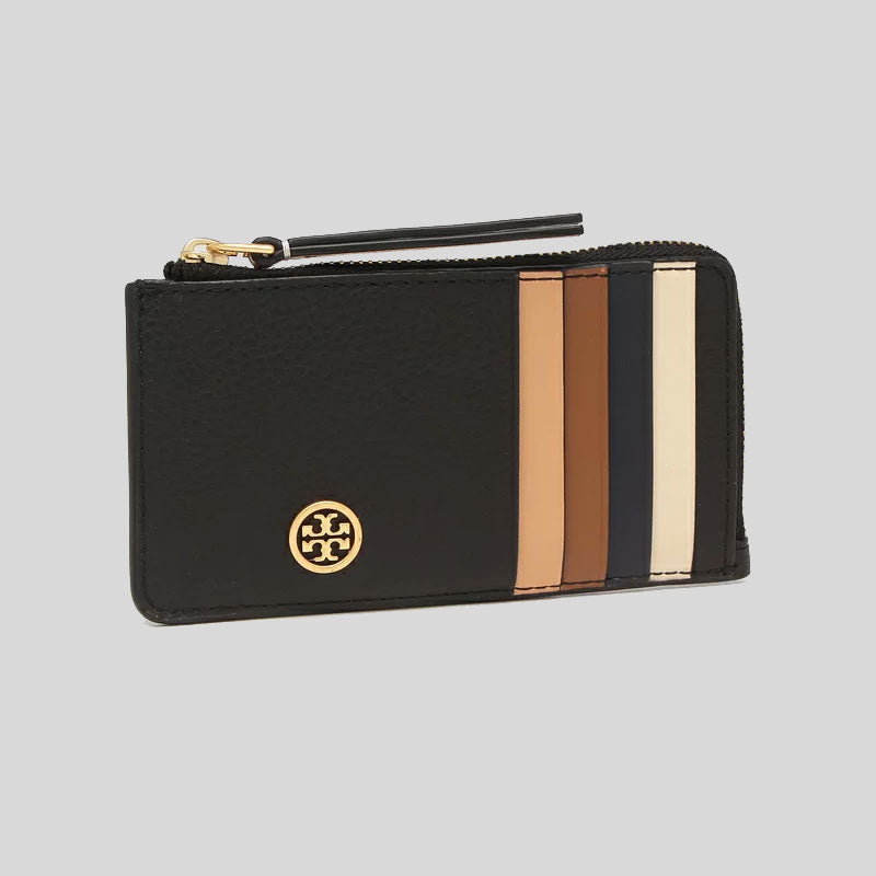 TORY BURCH Robinson Pebbled Top Zip Card Case Black 146012