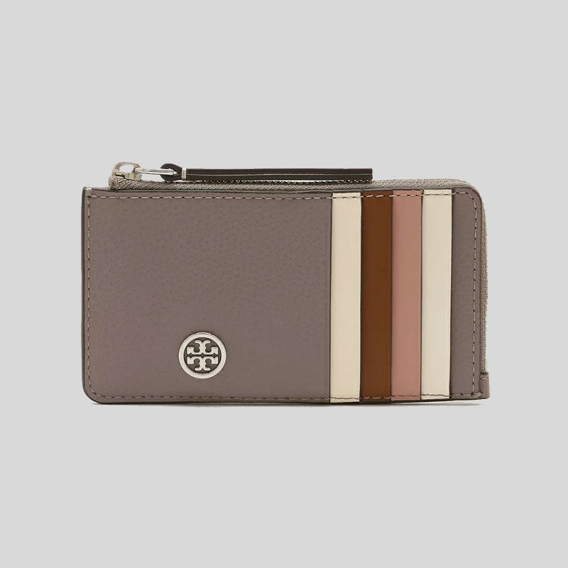 TORY BURCH Robinson Pebbled Top Zip Card Case Gray Heron 146012 lussocitta lusso città