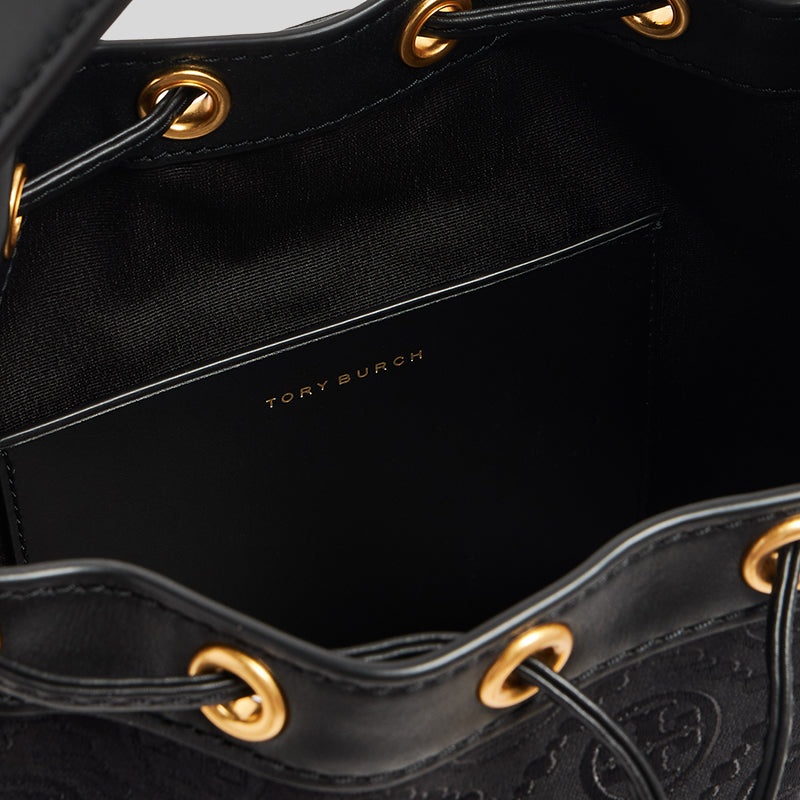 TORY BURCH T Monogram Jacquard Bucket Bag Black 152127