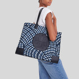 Tory Burch Ella Printed Tote Bag Navy Warped Gingham 145610