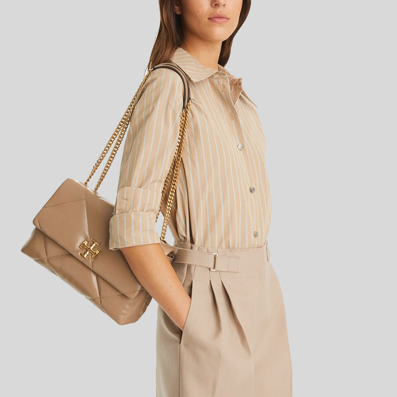 TORY BURCH Kira Diamond Quilt Convertible Shoulder Bag Taupe Oak 154704