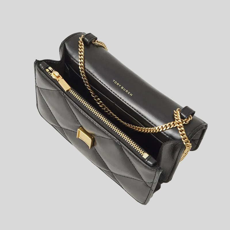 TORY BURCH Mini Kira Diamond Quilt Top-Handle Chain Wallet Black 158326