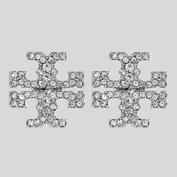TORY BURCH Kira Pave Crystal T Logo Stud Earring Silver 158535
