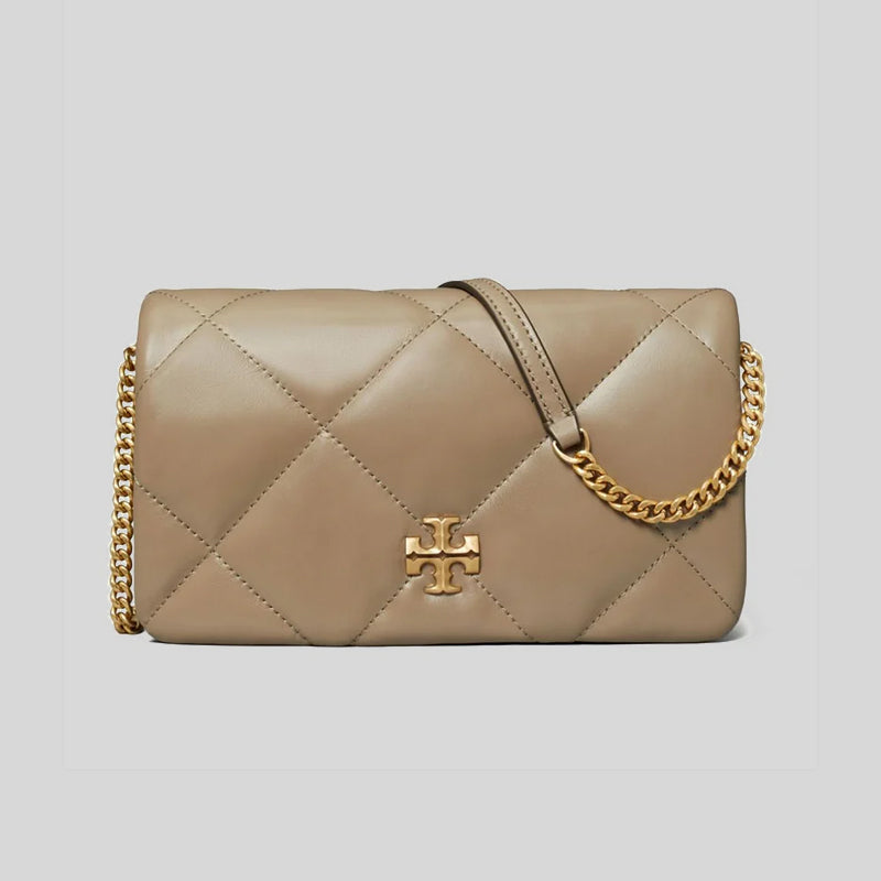 TORY BURCH Kira Diamond Quilt Chain Wallet Taupe Oak 158624 lussocitta lusso citta