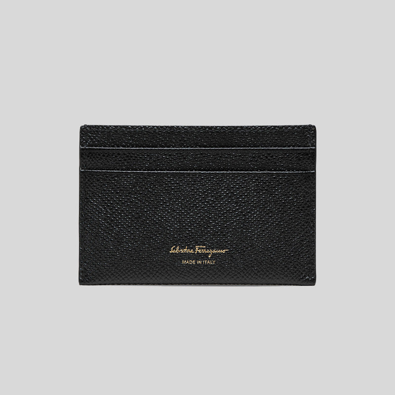 Ferragamo Gancini Leather Credit Card Holder Black 220007