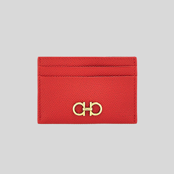 Ferragamo Gancini Leather Credit Card Holder Lipstick Red 220007 lussocitta lusso città