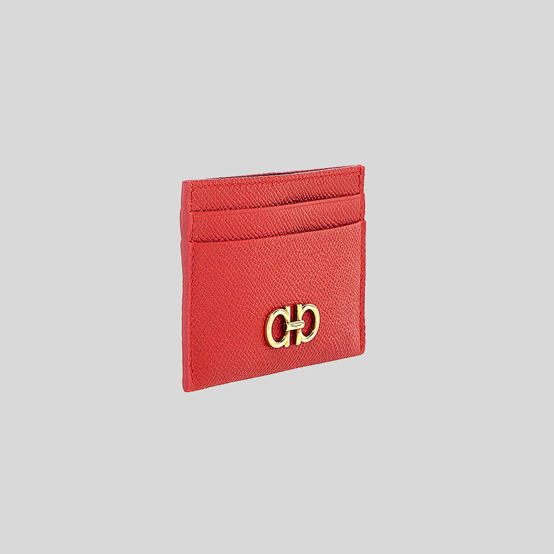 Ferragamo Gancini Leather Credit Card Holder Lipstick Red 220007